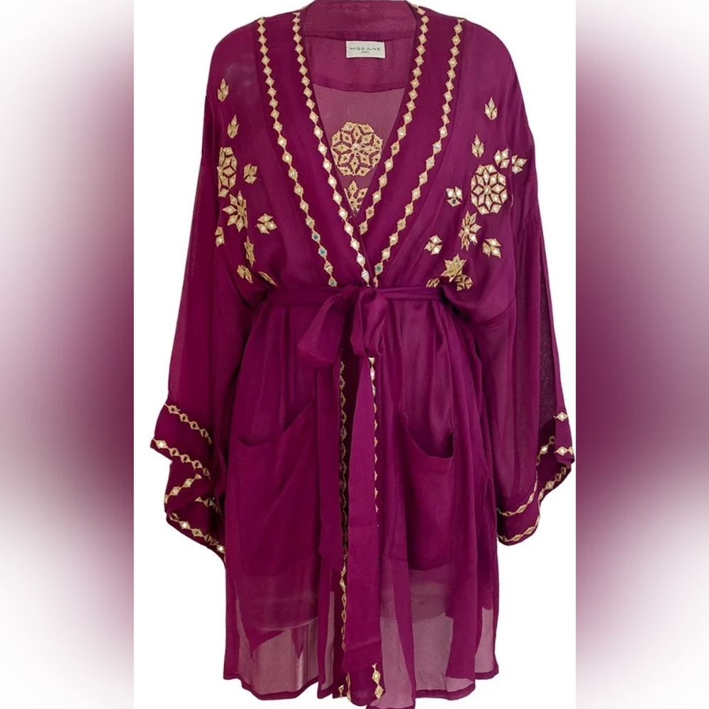 NWT MISS JUNE Estella Short Mirror Kimono Coverup Fuschia One Size